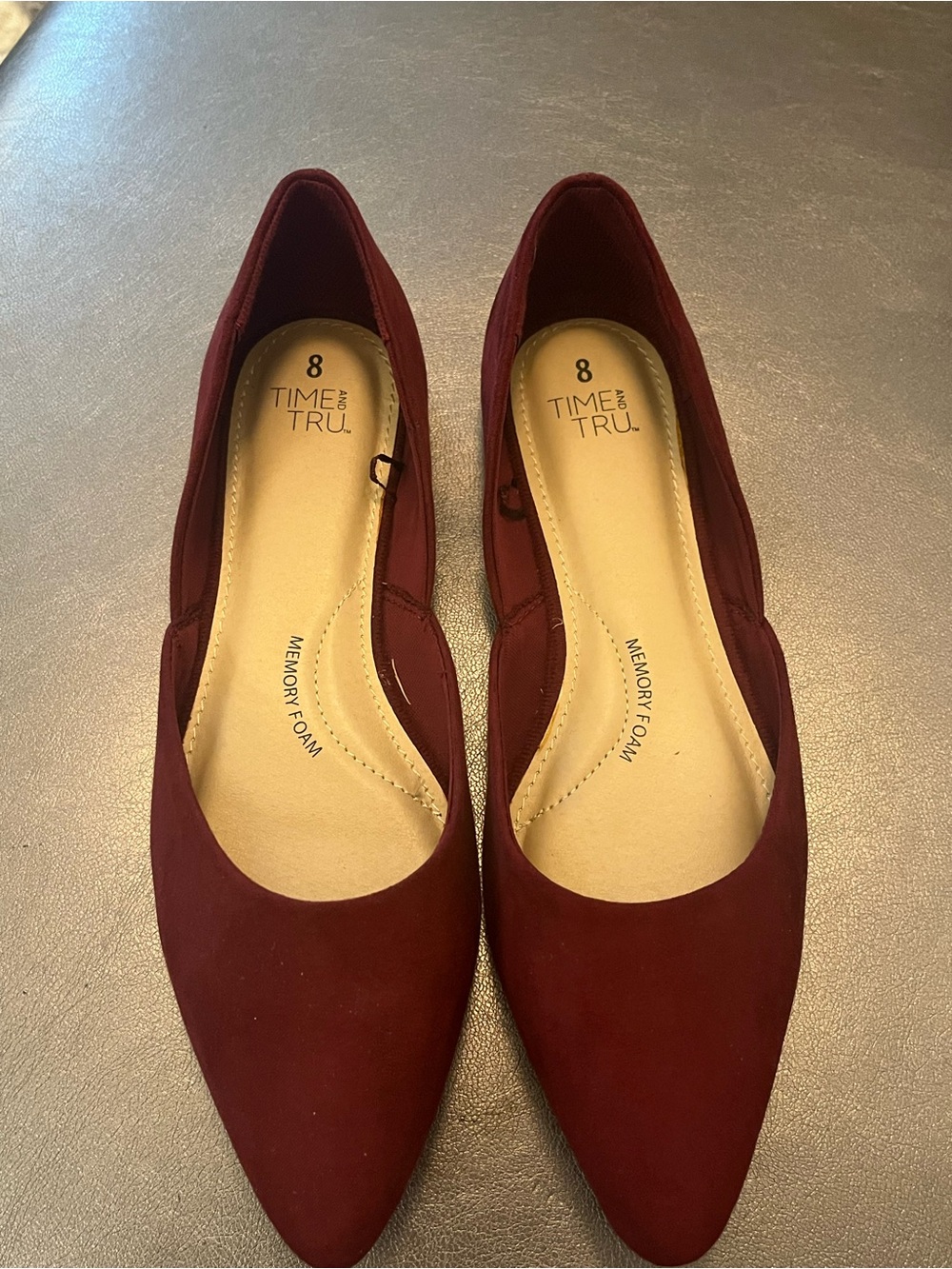 Time and Tru Women's Burgundy Pointed-Toe Flats - Memory Foam